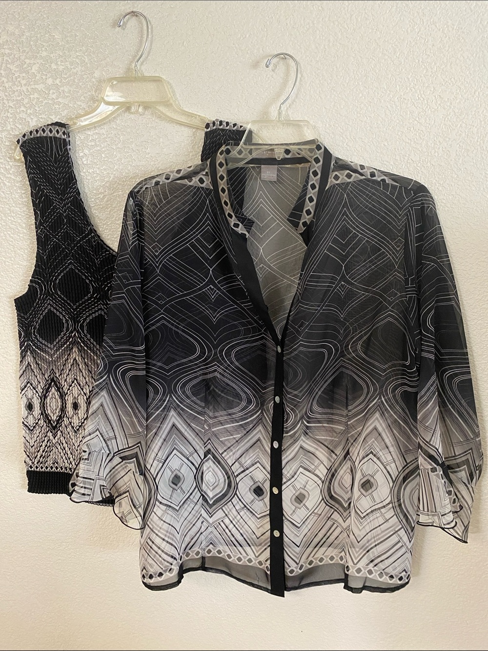 INVESTMENT Sheer Button-Down Top with Shell